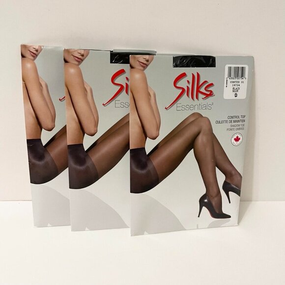 Silks Essentials Control Top Pantyhose Shadow Toe Lot of 3 Black Size D - Picture 5 of 9